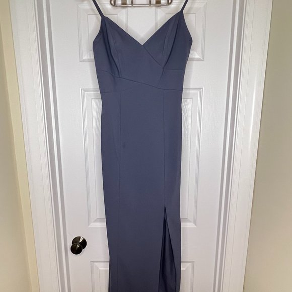 Slate Blue Nordstrom Bridesmaid Dress with leg slit - Dessy Collection - Picture 1 of 1